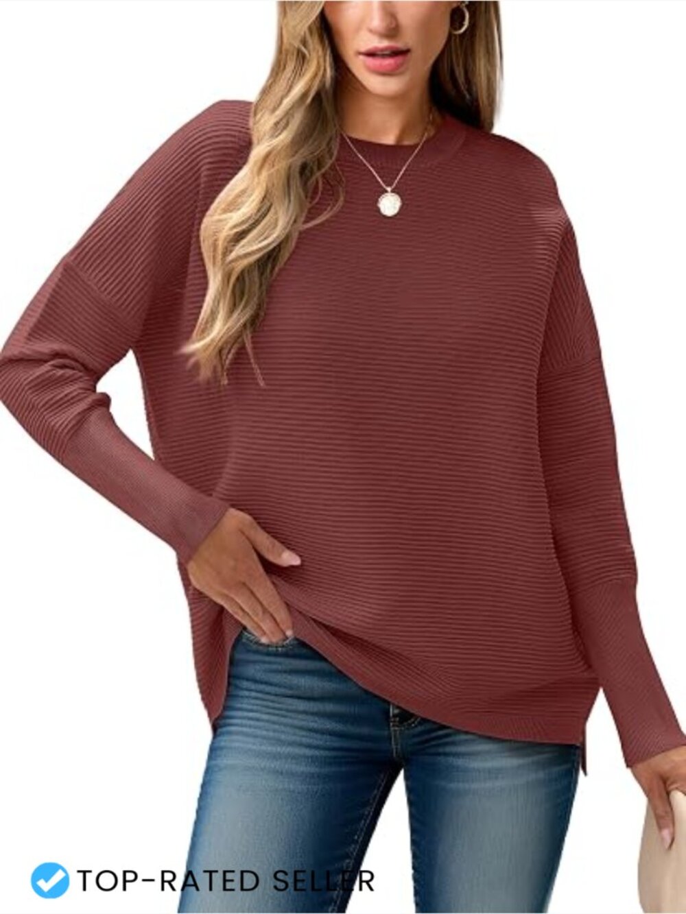 Oversized Batwing Long Sleeve Ribbed Knit Pullover Sweater Fall Outfit